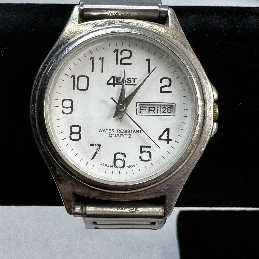 4east‎  Day/ Date Silver Tone Quartz Men's Watch